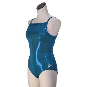 GK Elite VTG Teal Blue Pixelated Metallic Camisole Tank Leotard Size AL Adult L